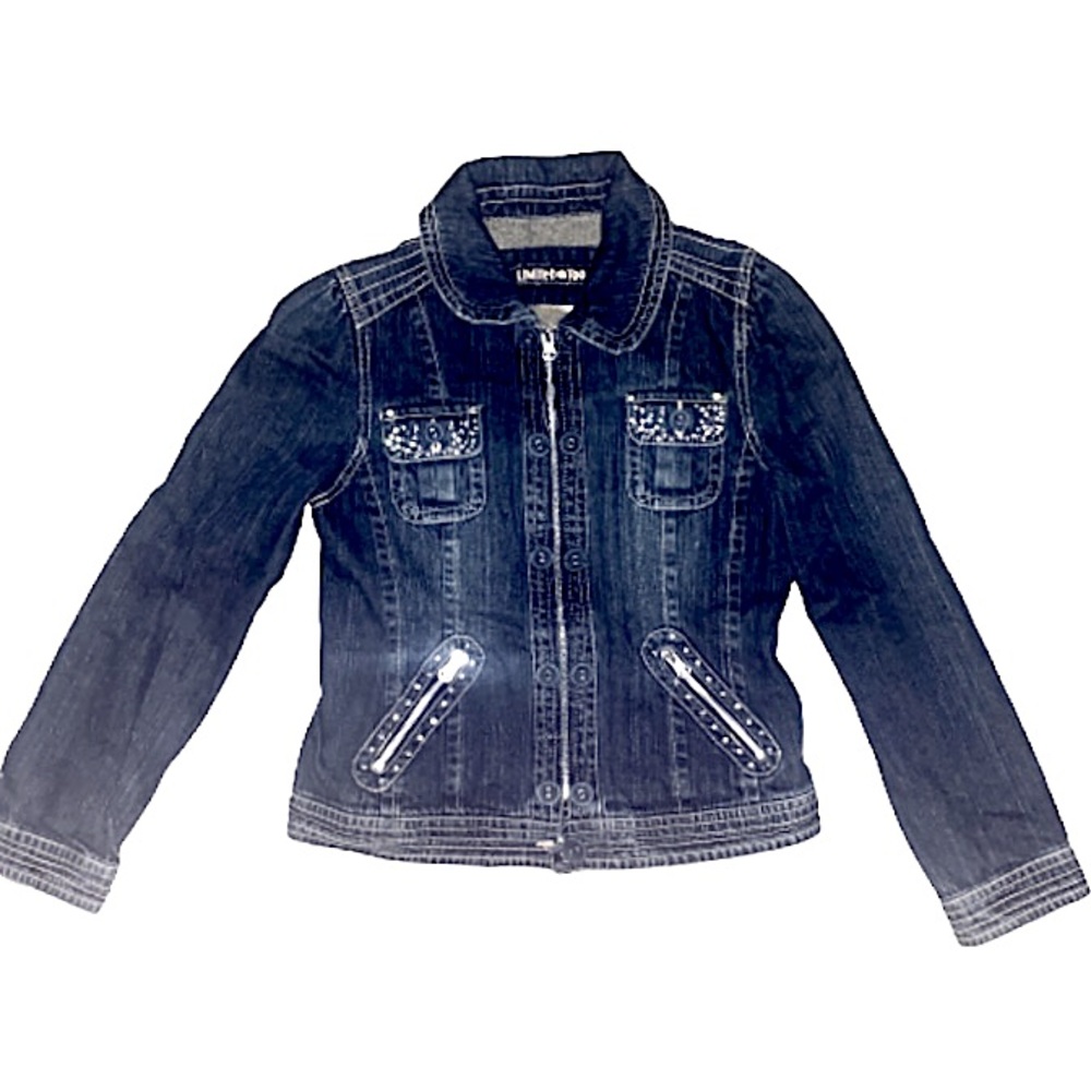 Limited Too XL Girls Dark Wash Jean Zip-Up Rhinestone Embellished Jacket